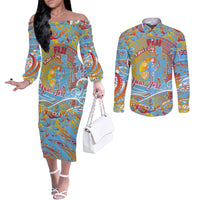 Father's Day Fiji Couples Matching Off The Shoulder Long Sleeve Dress and Long Sleeve Button Shirt Special Dad Polynesia Paradise DT02 Red - Polynesian Pride
