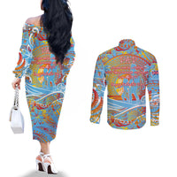 Father's Day Fiji Couples Matching Off The Shoulder Long Sleeve Dress and Long Sleeve Button Shirt Special Dad Polynesia Paradise DT02 - Polynesian Pride