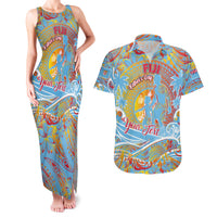 Father's Day Fiji Couples Matching Tank Maxi Dress and Hawaiian Shirt Special Dad Polynesia Paradise DT02 Red - Polynesian Pride