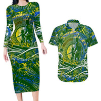 Father's Day Solomon Islands Couples Matching Long Sleeve Bodycon Dress and Hawaiian Shirt Special Dad Polynesia Paradise DT02 Green - Polynesian Pride