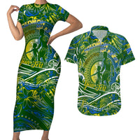 Father's Day Solomon Islands Couples Matching Short Sleeve Bodycon Dress and Hawaiian Shirt Special Dad Polynesia Paradise DT02 Green - Polynesian Pride
