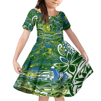 Father's Day Solomon Islands Family Matching Summer Maxi Dress and Hawaiian Shirt Special Dad Polynesia Paradise DT02 Daughter's Dress Green - Polynesian Pride