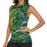 Father's Day Solomon Islands Women Sleeveless Polo Shirt Special Dad Polynesia Paradise