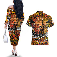 Father's Day Marquesas Islands Couples Matching Off The Shoulder Long Sleeve Dress and Hawaiian Shirt Special Dad Polynesia Paradise DT02 - Polynesian Pride