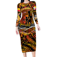 Father's Day Marquesas Islands Family Matching Long Sleeve Bodycon Dress and Hawaiian Shirt Special Dad Polynesia Paradise DT02 Mom's Dress Orange - Polynesian Pride