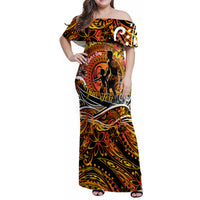 Father's Day Marquesas Islands Family Matching Off Shoulder Maxi Dress and Hawaiian Shirt Special Dad Polynesia Paradise DT02 Mom's Dress Orange - Polynesian Pride