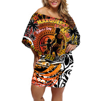 Father's Day Marquesas Islands Family Matching Off Shoulder Short Dress and Hawaiian Shirt Special Dad Polynesia Paradise DT02 Mom's Dress Orange - Polynesian Pride