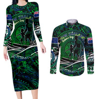 Father's Day New Zealand Couples Matching Long Sleeve Bodycon Dress and Long Sleeve Button Shirt Special Dad Polynesia Paradise DT02 Green - Polynesian Pride