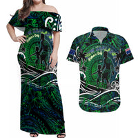 Father's Day New Zealand Couples Matching Off Shoulder Maxi Dress and Hawaiian Shirt Special Dad Polynesia Paradise DT02 Green - Polynesian Pride