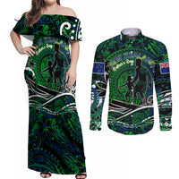 Father's Day New Zealand Couples Matching Off Shoulder Maxi Dress and Long Sleeve Button Shirt Special Dad Polynesia Paradise DT02 Green - Polynesian Pride
