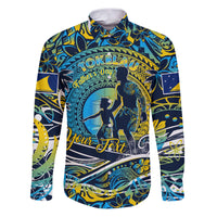 Father's Day Tokelau Family Matching Puletasi and Hawaiian Shirt Special Dad Polynesia Paradise DT02 Dad's Shirt - Long Sleeve Blue - Polynesian Pride