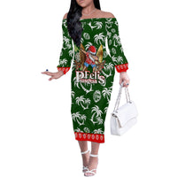 Guam Christmas Family Matching Off Shoulder Long Sleeve Dress and Hawaiian Shirt Felis Pusgua Tropical Xmas Patterns DT02 Mom's Dress Green - Polynesian Pride