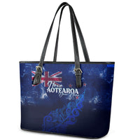 Personalised New Zealand Leather Tote Bag Aotearoa Map Silver Fern DT02 - Polynesian Pride