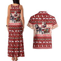 Dog Sled Christmas Couples Matching Tank Maxi Dress and Hawaiian Shirt Husky Sleigh Ride Design DT02 - Polynesian Pride