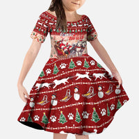Dog Sled Christmas Family Matching Off The Shoulder Long Sleeve Dress and Hawaiian Shirt Husky Sleigh Ride Design DT02 Daughter's Dress Red - Polynesian Pride