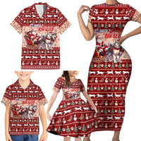 Dog Sled Christmas Family Matching Short Sleeve Bodycon Dress and Hawaiian Shirt Husky Sleigh Ride Design DT02 - Polynesian Pride