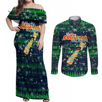 Merry Christmas New Zealand Couples Matching Off Shoulder Maxi Dress and Long Sleeve Button Shirt Xmas Travel Map DT02 Blue - Polynesian Pride