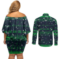 Merry Christmas New Zealand Couples Matching Off Shoulder Short Dress and Long Sleeve Button Shirt Xmas Travel Map DT02 - Polynesian Pride