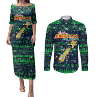 Merry Christmas New Zealand Couples Matching Puletasi and Long Sleeve Button Shirt Xmas Travel Map DT02 Blue - Polynesian Pride