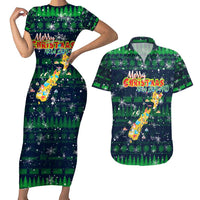 Merry Christmas New Zealand Couples Matching Short Sleeve Bodycon Dress and Hawaiian Shirt Xmas Travel Map DT02 Blue - Polynesian Pride