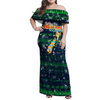 Merry Christmas New Zealand Family Matching Off Shoulder Maxi Dress and Hawaiian Shirt Xmas Travel Map DT02 Mom's Dress Blue - Polynesian Pride
