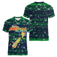 Merry Christmas New Zealand Women V-Neck T-Shirt Xmas Travel Map DT02 - Polynesian Pride