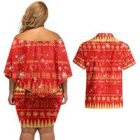Merry Christmas Hawaii Couples Matching Off Shoulder Short Dress and Hawaiian Shirt Xmas Travel Map DT02 - Polynesian Pride