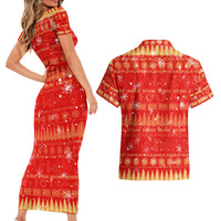 Merry Christmas Hawaii Couples Matching Short Sleeve Bodycon Dress and Hawaiian Shirt Xmas Travel Map DT02 - Polynesian Pride