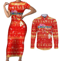 Merry Christmas Hawaii Couples Matching Short Sleeve Bodycon Dress and Long Sleeve Button Shirt Xmas Travel Map DT02 Red - Polynesian Pride