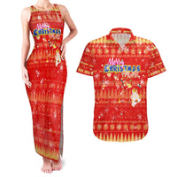 Merry Christmas Hawaii Couples Matching Tank Maxi Dress and Hawaiian Shirt Xmas Travel Map DT02 Red - Polynesian Pride