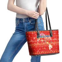 Merry Christmas Hawaii Leather Tote Bag Xmas Travel Map - Polynesian Pride