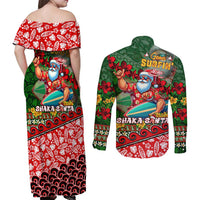 Mele Kalikimaka Shaka Santa Couples Matching Off Shoulder Maxi Dress and Long Sleeve Button Shirt Hawaiian Surf Christmas Design with Aloha Spirit DT02 - Polynesian Pride