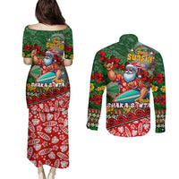 Mele Kalikimaka Shaka Santa Couples Matching Puletasi and Long Sleeve Button Shirt Hawaiian Surf Christmas Design with Aloha Spirit DT02 - Polynesian Pride