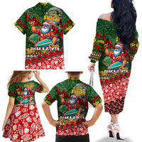 Mele Kalikimaka Shaka Santa Family Matching Off The Shoulder Long Sleeve Dress and Hawaiian Shirt Hawaiian Surf Christmas Design with Aloha Spirit DT02 - Polynesian Pride