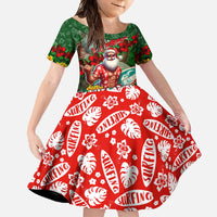 Mele Kalikimaka Shaka Santa Family Matching Off Shoulder Maxi Dress and Hawaiian Shirt Hawaiian Surf Christmas Design with Aloha Spirit DT02 Daughter's Dress Green - Polynesian Pride