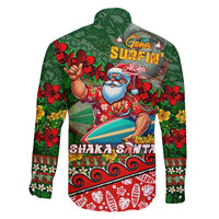 Mele Kalikimaka Shaka Santa Family Matching Short Sleeve Bodycon Dress and Hawaiian Shirt Hawaiian Surf Christmas Design with Aloha Spirit DT02 - Polynesian Pride