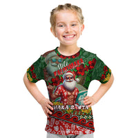 Mele Kalikimaka Shaka Santa Kid T Shirt Hawaiian Surf Christmas Design with Aloha Spirit DT02 Green - Polynesian Pride