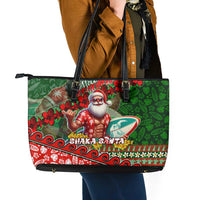 Mele Kalikimaka Shaka Santa Leather Tote Bag Hawaiian Surf Christmas Design with Aloha Spirit DT02 - Polynesian Pride