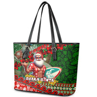 Mele Kalikimaka Shaka Santa Leather Tote Bag Hawaiian Surf Christmas Design with Aloha Spirit DT02 - Polynesian Pride