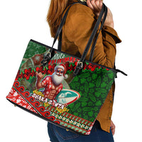 Mele Kalikimaka Shaka Santa Leather Tote Bag Hawaiian Surf Christmas Design with Aloha Spirit DT02 - Polynesian Pride