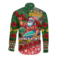 Mele Kalikimaka Shaka Santa Long Sleeve Button Shirt Hawaiian Surf Christmas Design with Aloha Spirit DT02 - Polynesian Pride