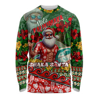 Mele Kalikimaka Shaka Santa Long Sleeve Shirt Hawaiian Surf Christmas Design with Aloha Spirit DT02 Unisex Green - Polynesian Pride