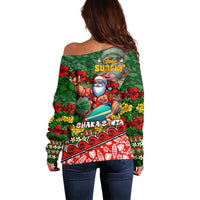 Mele Kalikimaka Shaka Santa Off Shoulder Sweater Hawaiian Surf Christmas Design with Aloha Spirit DT02 - Polynesian Pride