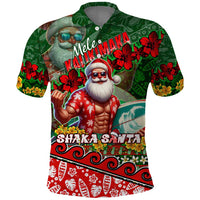 Mele Kalikimaka Shaka Santa Polo Shirt Hawaiian Surf Christmas Design with Aloha Spirit DT02 Green - Polynesian Pride