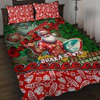 Mele Kalikimaka Shaka Santa Quilt Bed Set Hawaiian Surf Christmas Design with Aloha Spirit DT02 Green - Polynesian Pride