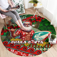 Mele Kalikimaka Shaka Santa Round Carpet Hawaiian Surf Christmas Design with Aloha Spirit DT02 - Polynesian Pride
