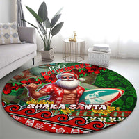Mele Kalikimaka Shaka Santa Round Carpet Hawaiian Surf Christmas Design with Aloha Spirit DT02 - Polynesian Pride