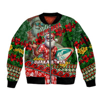 Mele Kalikimaka Shaka Santa Sleeve Zip Bomber Jacket Hawaiian Surf Christmas Design with Aloha Spirit DT02 Unisex Green - Polynesian Pride