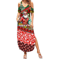 Mele Kalikimaka Shaka Santa Summer Maxi Dress Hawaiian Surf Christmas Design with Aloha Spirit DT02 Women Green - Polynesian Pride