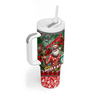 Mele Kalikimaka Shaka Santa Tumbler With Handle Hawaiian Surf Christmas Design with Aloha Spirit DT02 - Polynesian Pride
